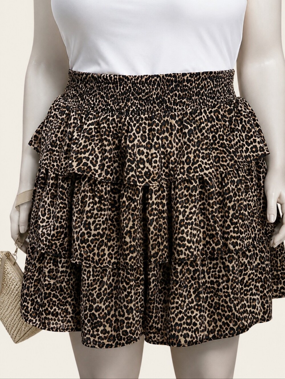 Leopard Tiered Ruffle Mini Skirt 2X Smocked Waist Mob Wife Western Glam NWT